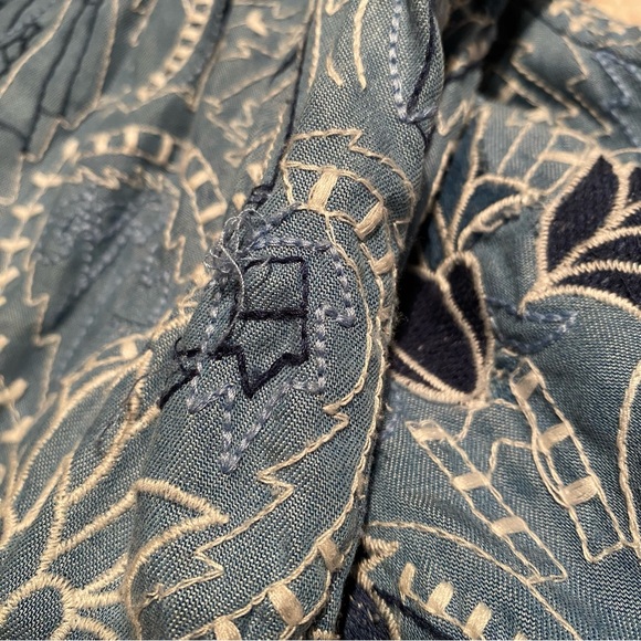 Zara Blue Embroidered Open Front Fringe Jacket Size S Whimsical Artsy Festival - Picture 14 of 16